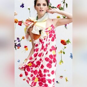 Moulinette Soeurs Pink and Yellow 100% Silk Floral Mini Dress Size 0 XS